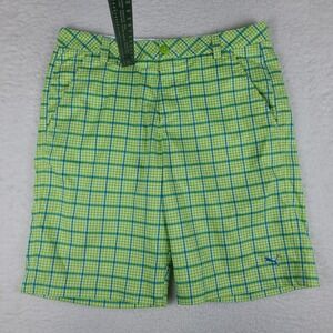Puma Shorts Mens 34 Green Blue Check 11" Inseam Chino Dry‎ Cell Performance Golf